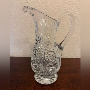 Vintage American Brilliant Cut Glass Pitcher Diamond Fan Thumb Pattern 9” Tall